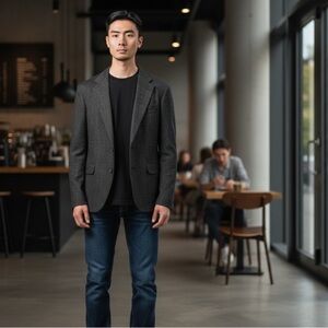 TROTTER’S CLUB Gray Wool Camel Hair Houndstooth Blazer